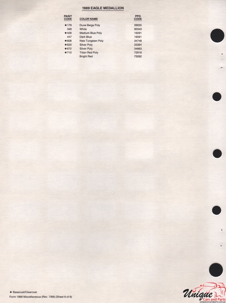 1989 Chrysler Paint Charts Import PPG 5